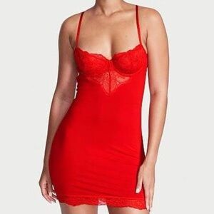 Wicked Modal & Lace Mini Slip Dress in Lipstick Red